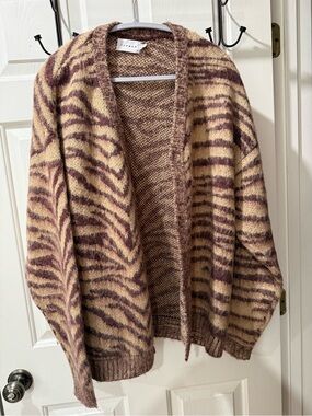 Topman Taupe and Brown Zebra-Pattern Open Cardigan